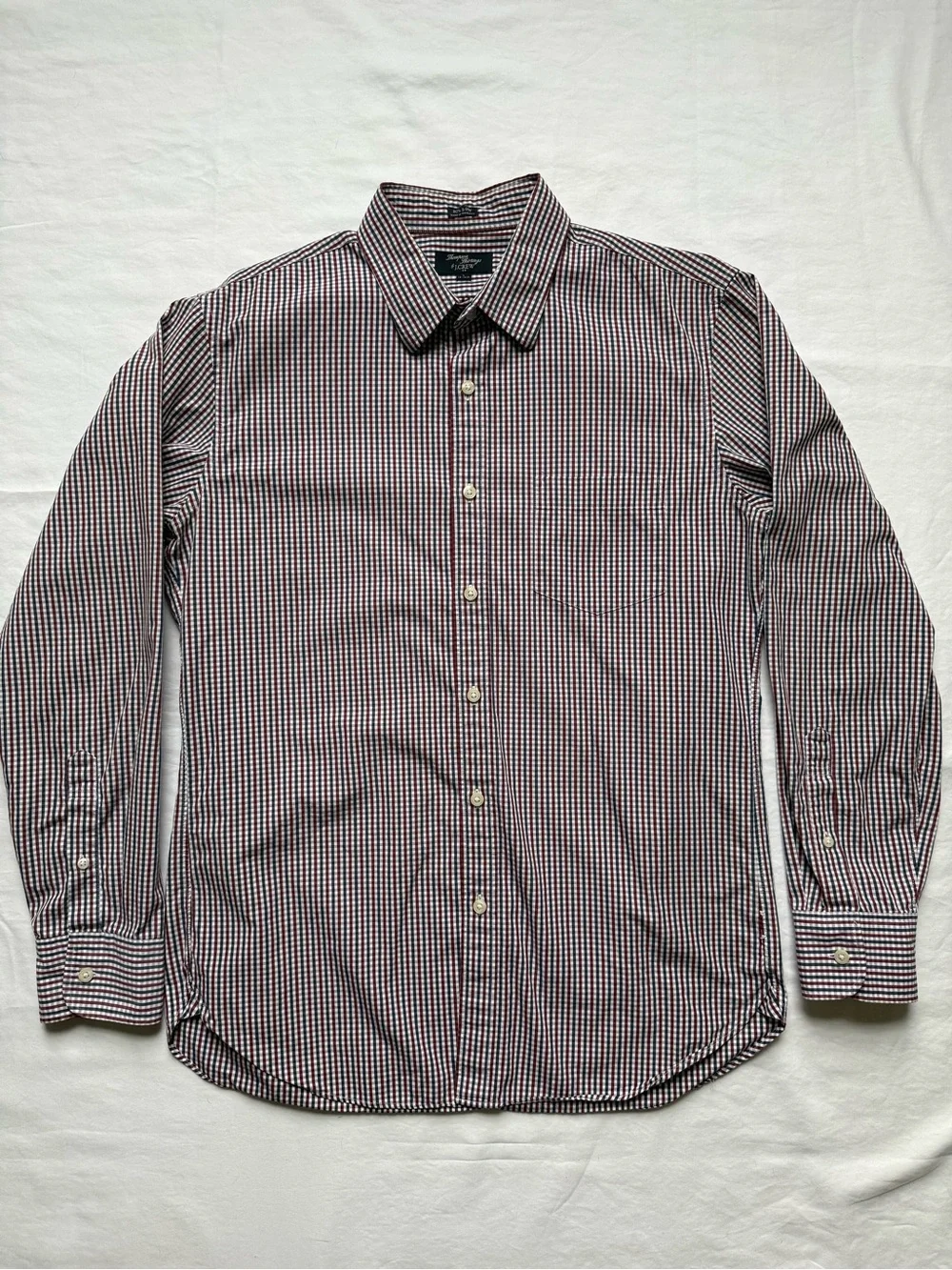J. Crew Burgundy and Navy Micro-Check Button-Down Shirt